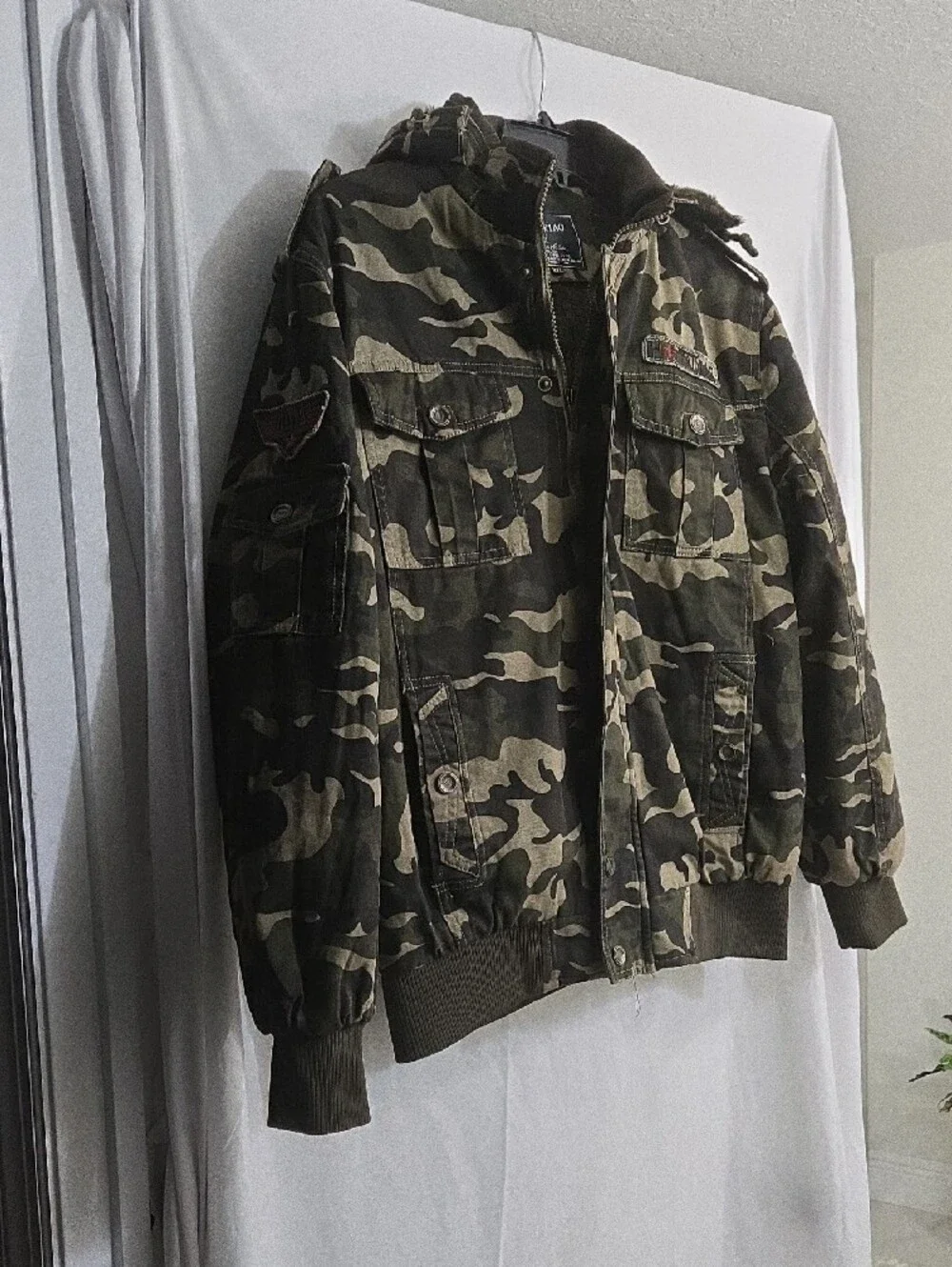 H.T. Niao Men's Camouflage Utility Jacket - Olive Camo Heavyweight